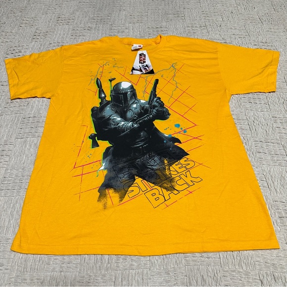 Star Wars VINTAGE Men’s Large Empire Strikes Back Boba Fett T-Shirt Yellow NWT - Picture 1 of 6